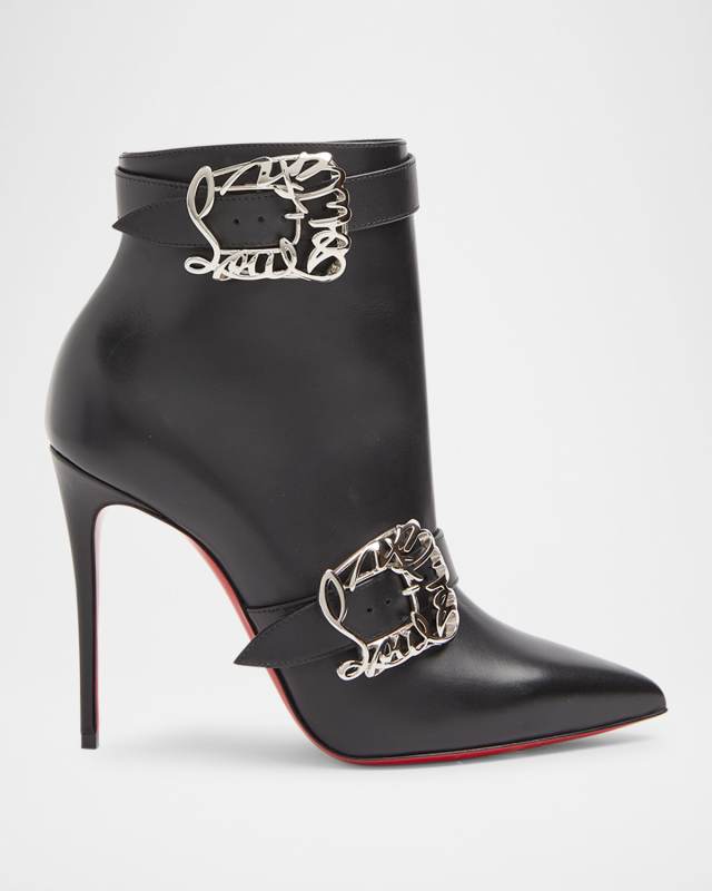 Leather Buckles Red Sole Stiletto Booties